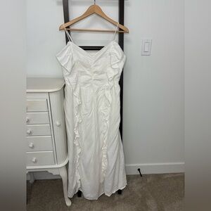 Linen blend White Ruffle Dress  H&M. Cotton lining. Gorgeous! Whimsy! Boho XL